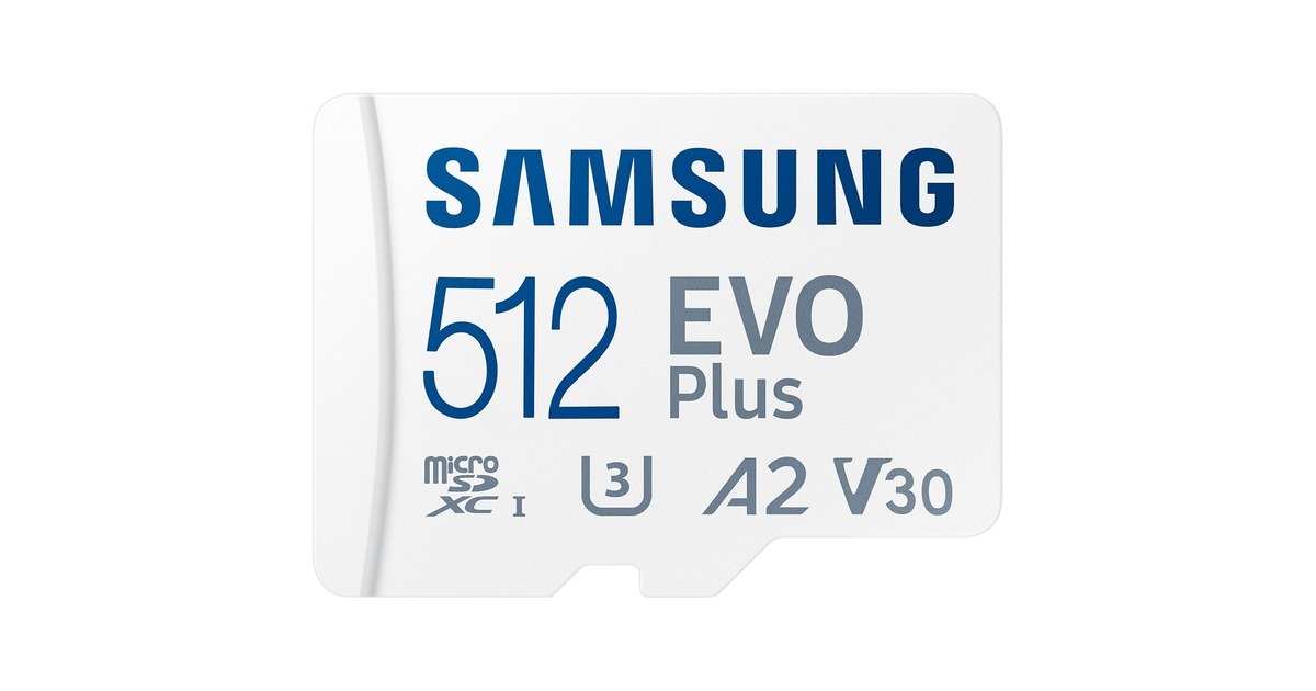 SAMSUNGEVO Plus microSDXC (2024), 512 GB geheugenkaart  (Wit, U3, V30, A2, Incl. SD-Adapter)