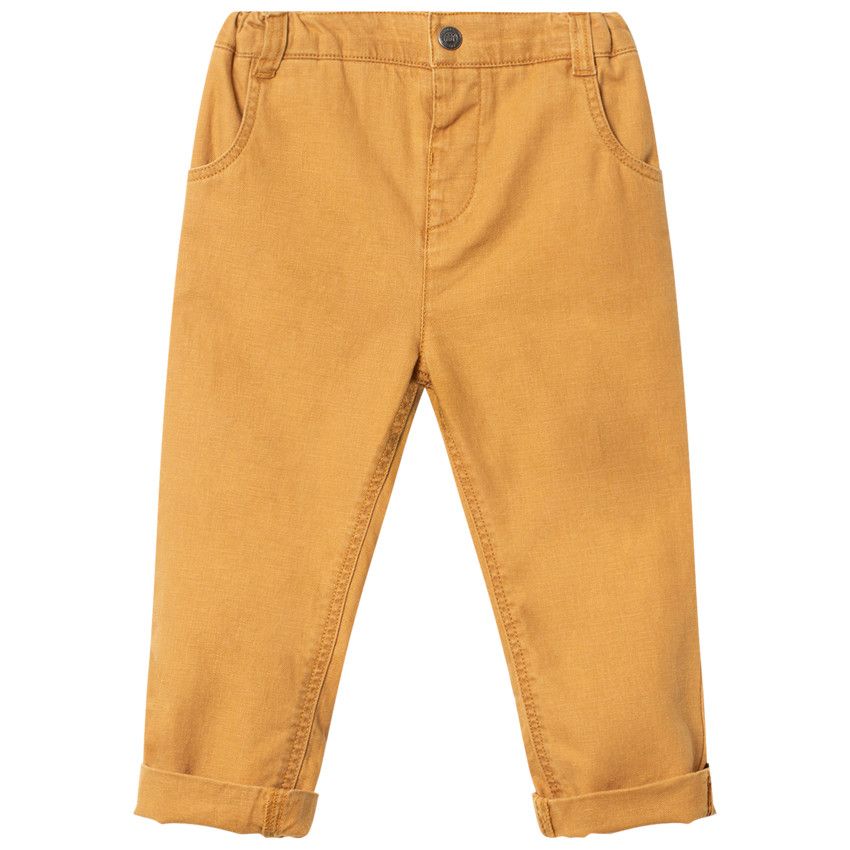 Pantalon en coton et lin uni - Moutarde