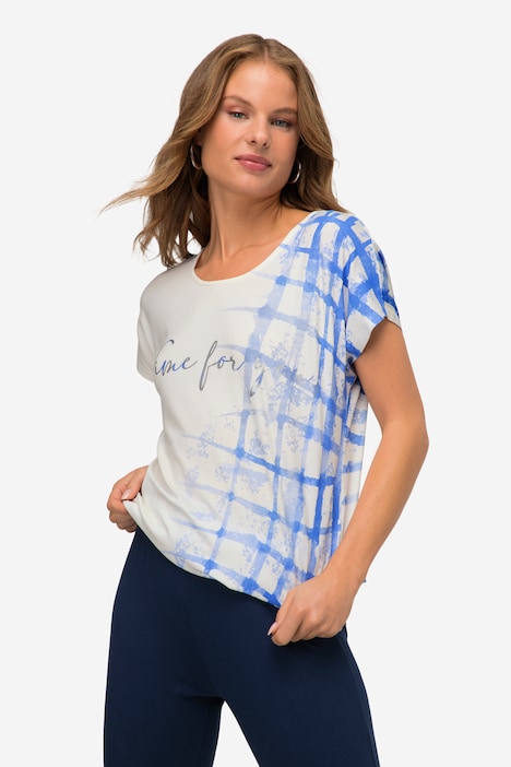 T-Shirt, oversized, Karoverlauf, Rundhals, Halbarm