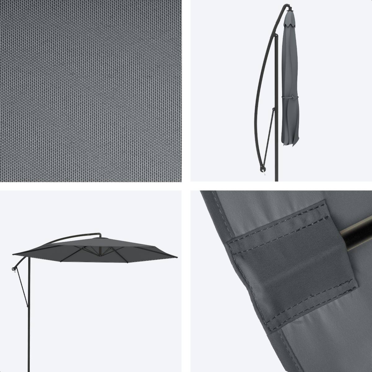 LifeGoods 300 cm zweefparasol met hoes en kruisvoet - Dark Grey