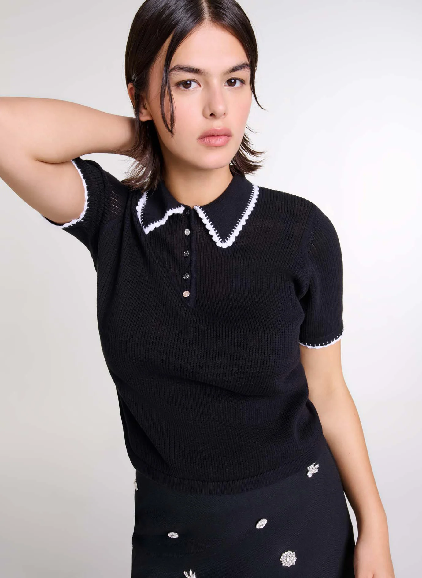 Polo droit en coton mélangé | Noir