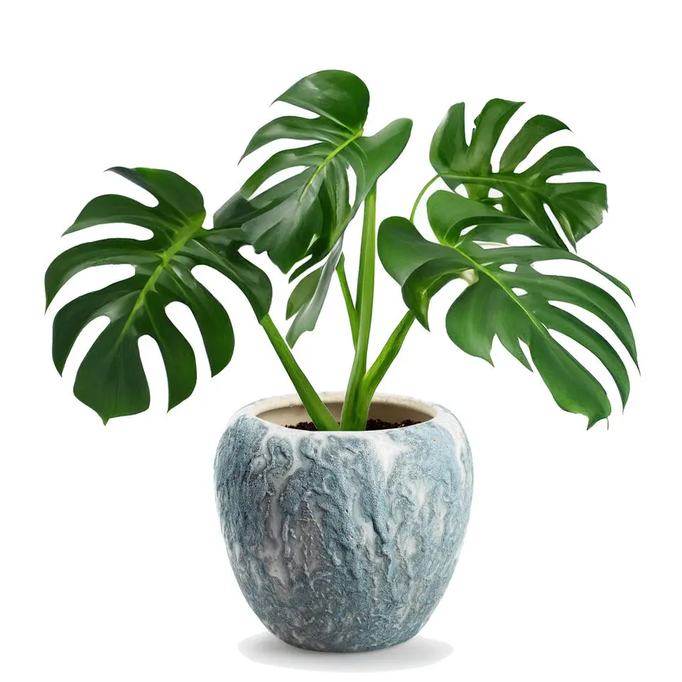 Jodeco Plantenpot Marble - wit/blauw - keramiek - D24 x H22 cm