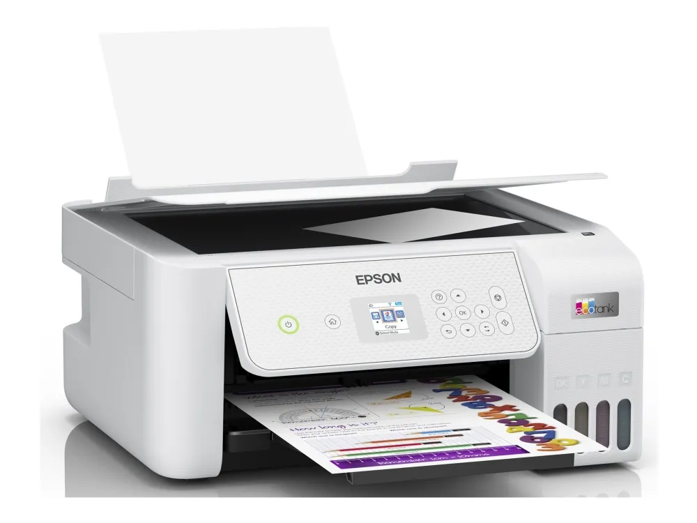 Epson EcoTank ET-2876 - Multifunktionsprinter - farve - blækprinter - ITS - A4 (medie) - op til 10 spm (udskriver) - 100 ark - Wi-Fi, USB - hvid