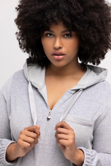 Loungewear-Jacke, Velourssamt, Sweat-Kapuze