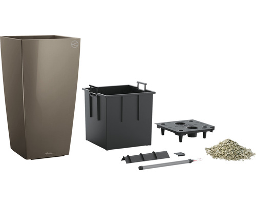 Lechuza Cubico 30 plantenbak complete set H 56 cm taupe incl. zelfbewateringssysteem, plantenbak, substraat, waterniveau-indicator