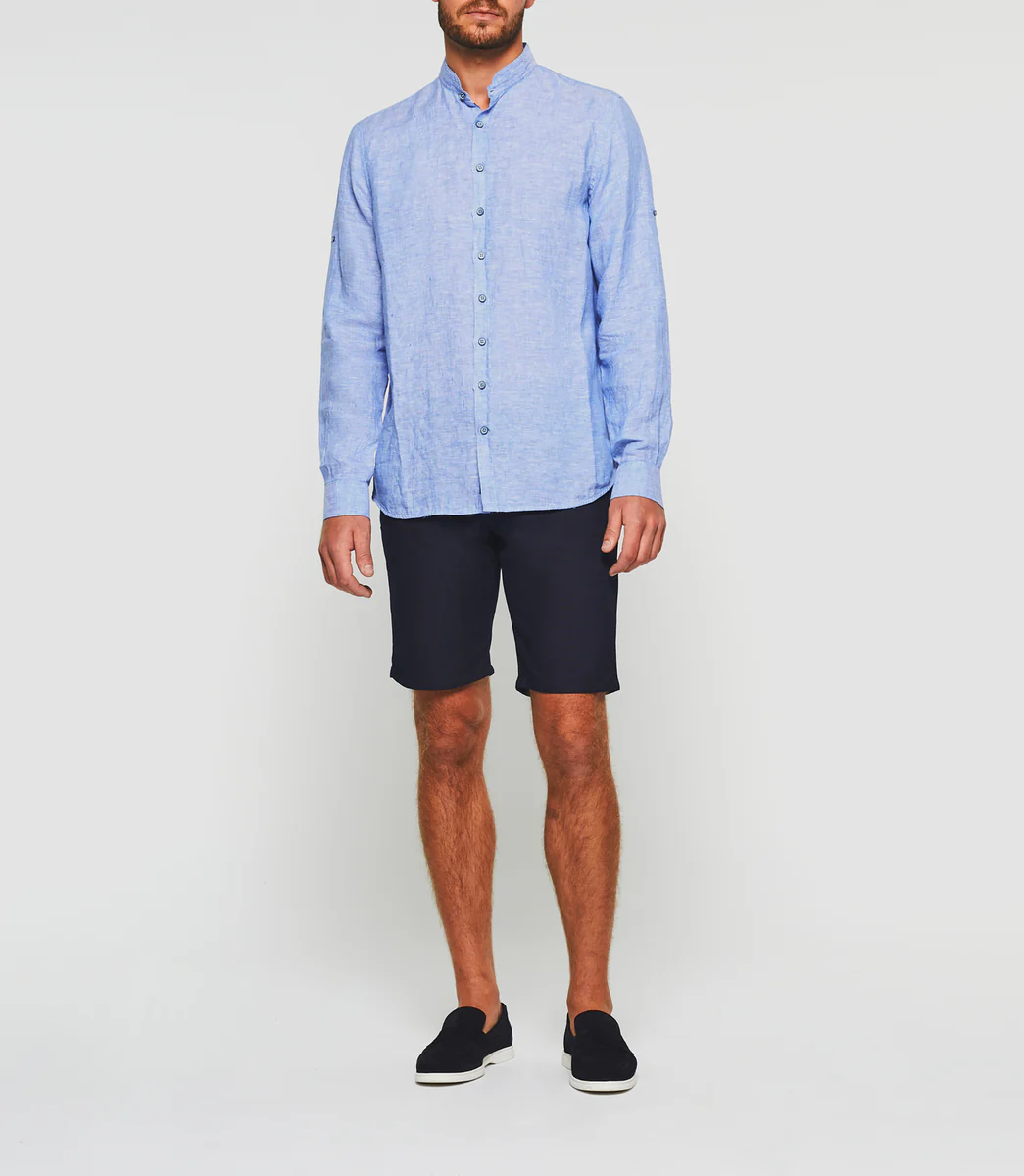 Chemise en lin bleu indigo 
