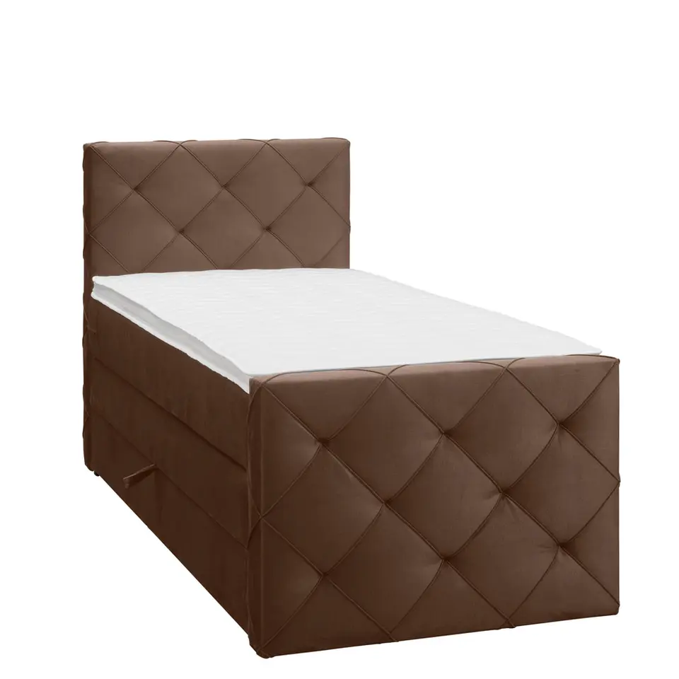 Boxspring met opbergruimte en voetbord Liv geruit - bruin - 90x200cm