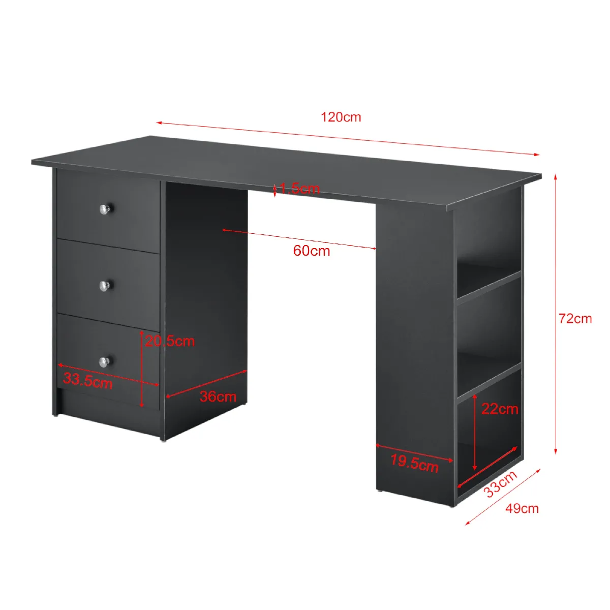 Bureau avec tiroirs Helloshop26 - Gris Foncé