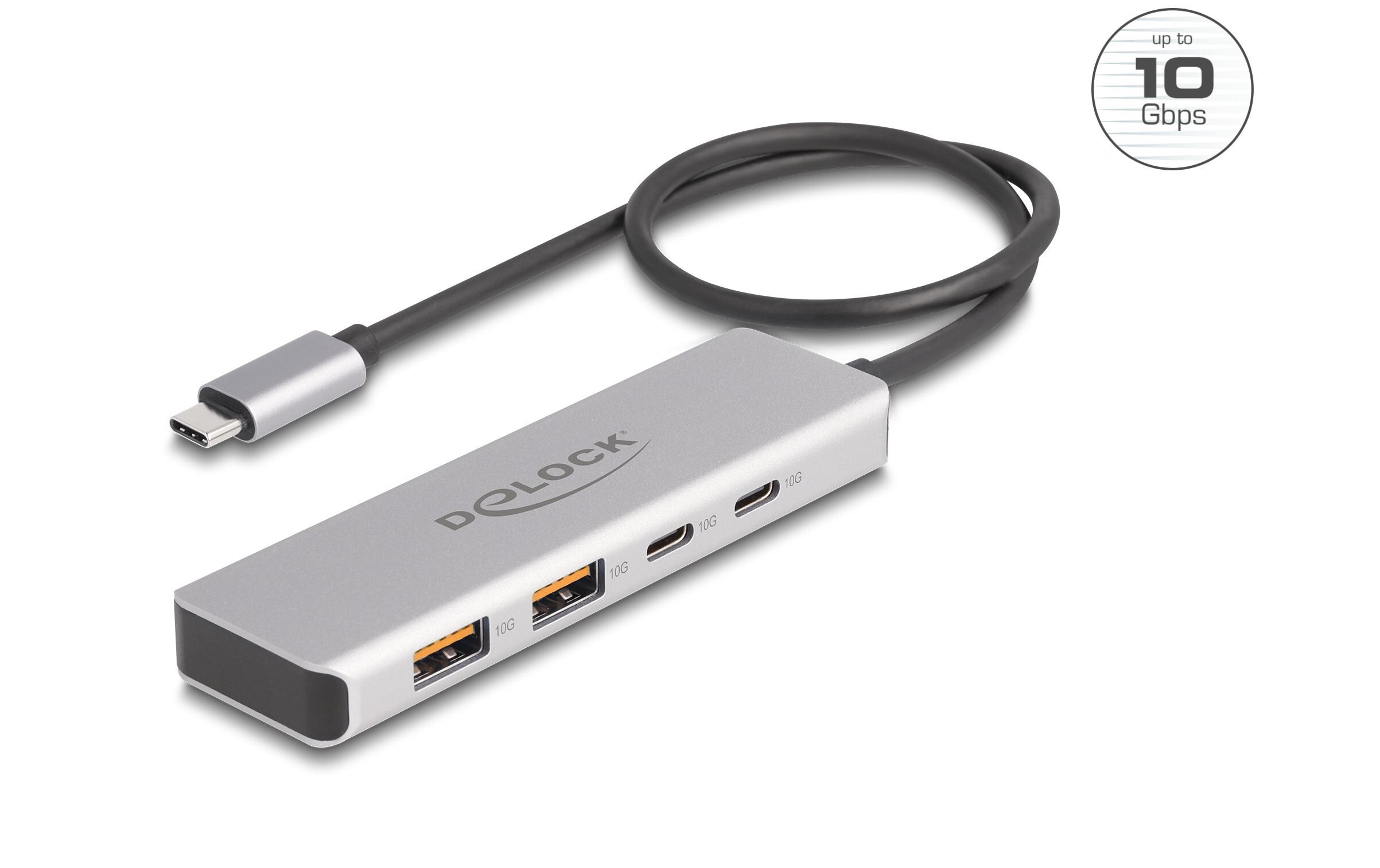 USB-Hub 10 Gbps 2 x USB Typ-A und 2 x USB Type-CDelock USB 10 Gbps USB Type-C Hub mit 2 x USB Typ-A und 2 x USB Type-C mit 35 cm Anschlusskabel