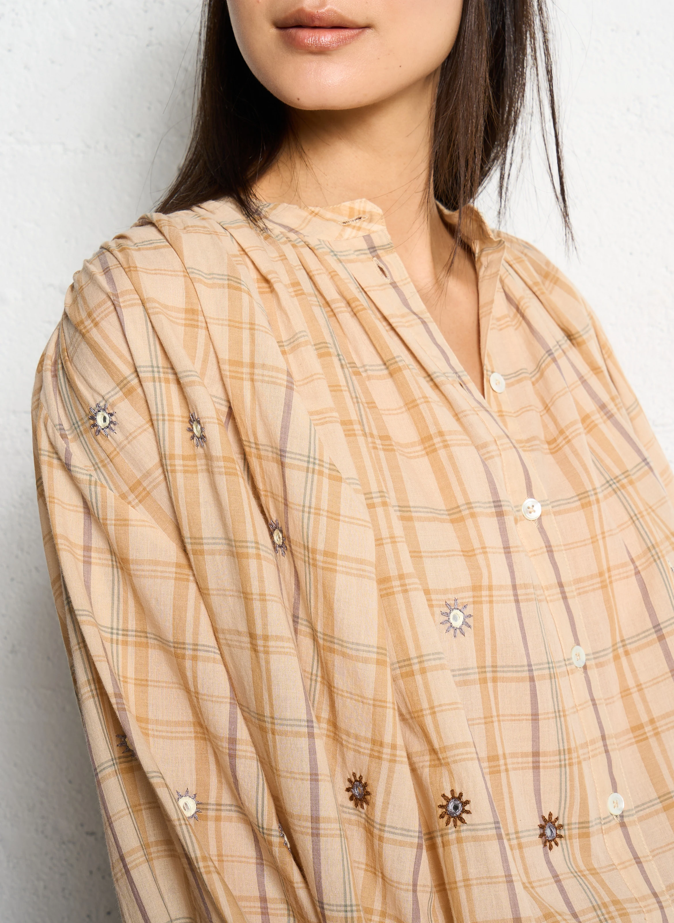 OLIVE - Chemise droite rayée en coton | Beige