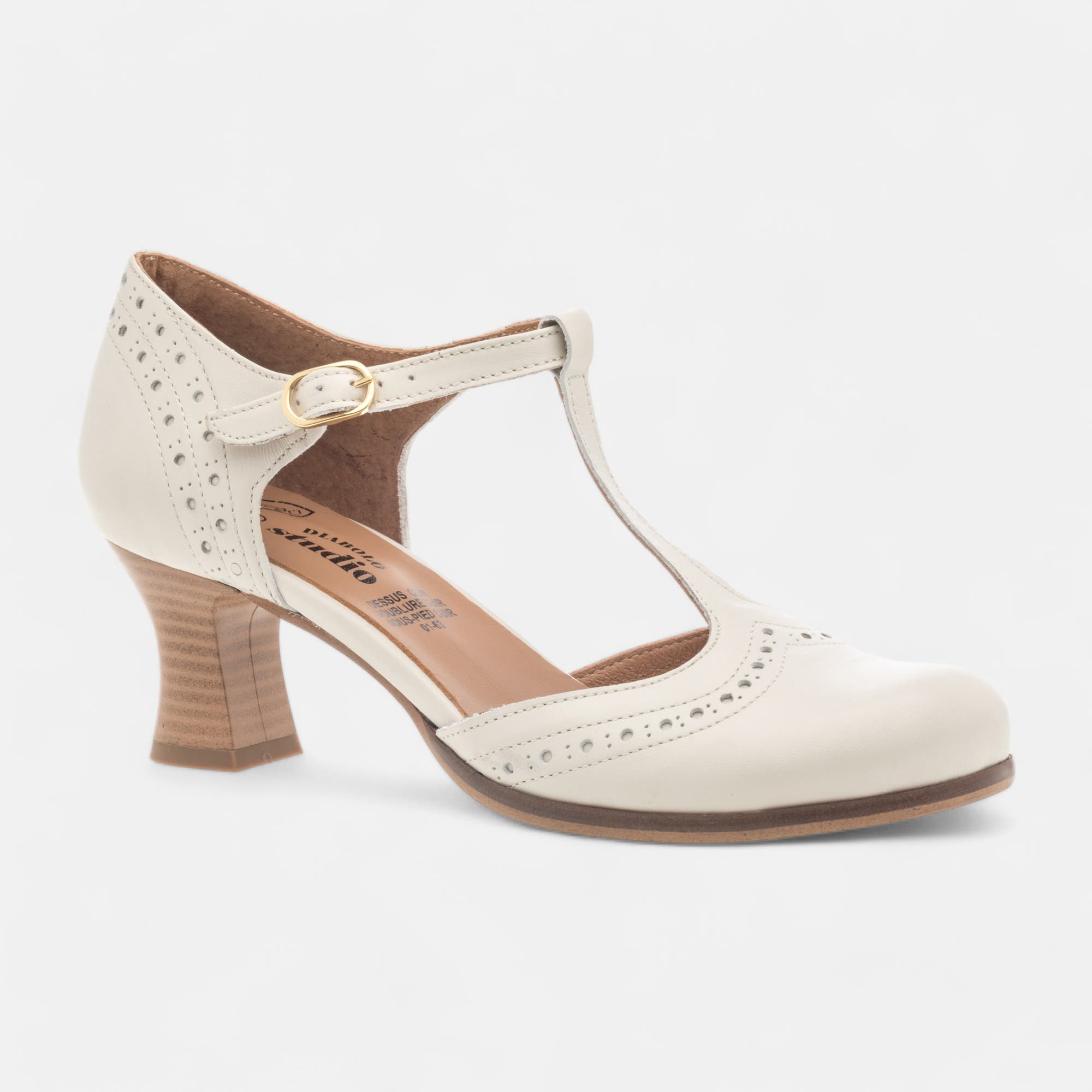 Escarpins quartiers ouverts à talon Femme en cuir beige