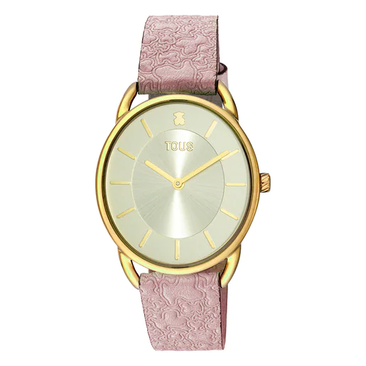 Relógio analógico Dai XL em aço com pulseira de couro rosa Kaos