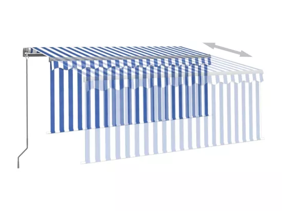 Auvent rétractable manuel avec store 3,5x2,5 m Bleu et blanc