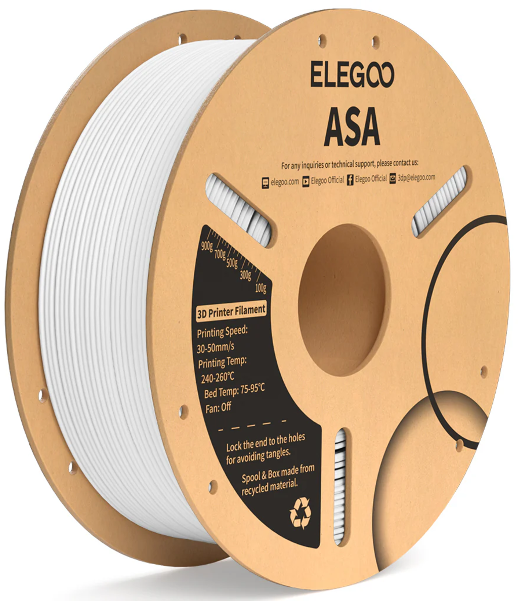 Elegoo  ASA White, 1,75 mm / 1000 g    ASA Filament mit ausgezeichneter Festigkeit, Härte & Schlagzähigkeit in Weiß
