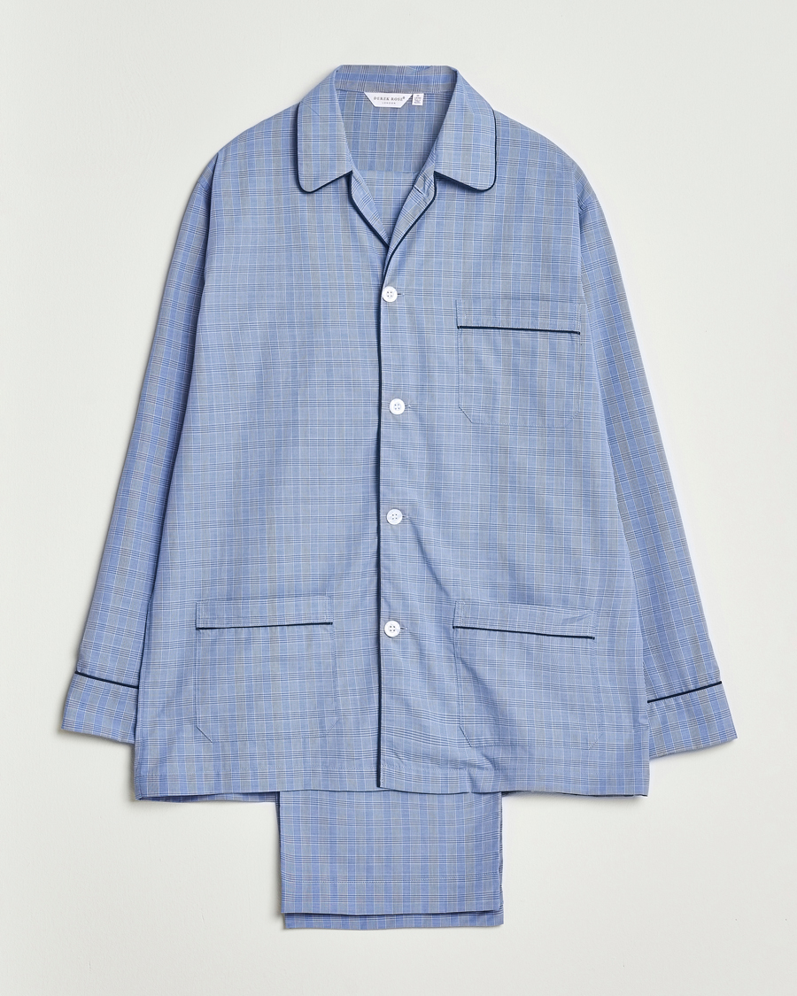 Derek Rose Piped Cotton Pyjama Set Light Blue