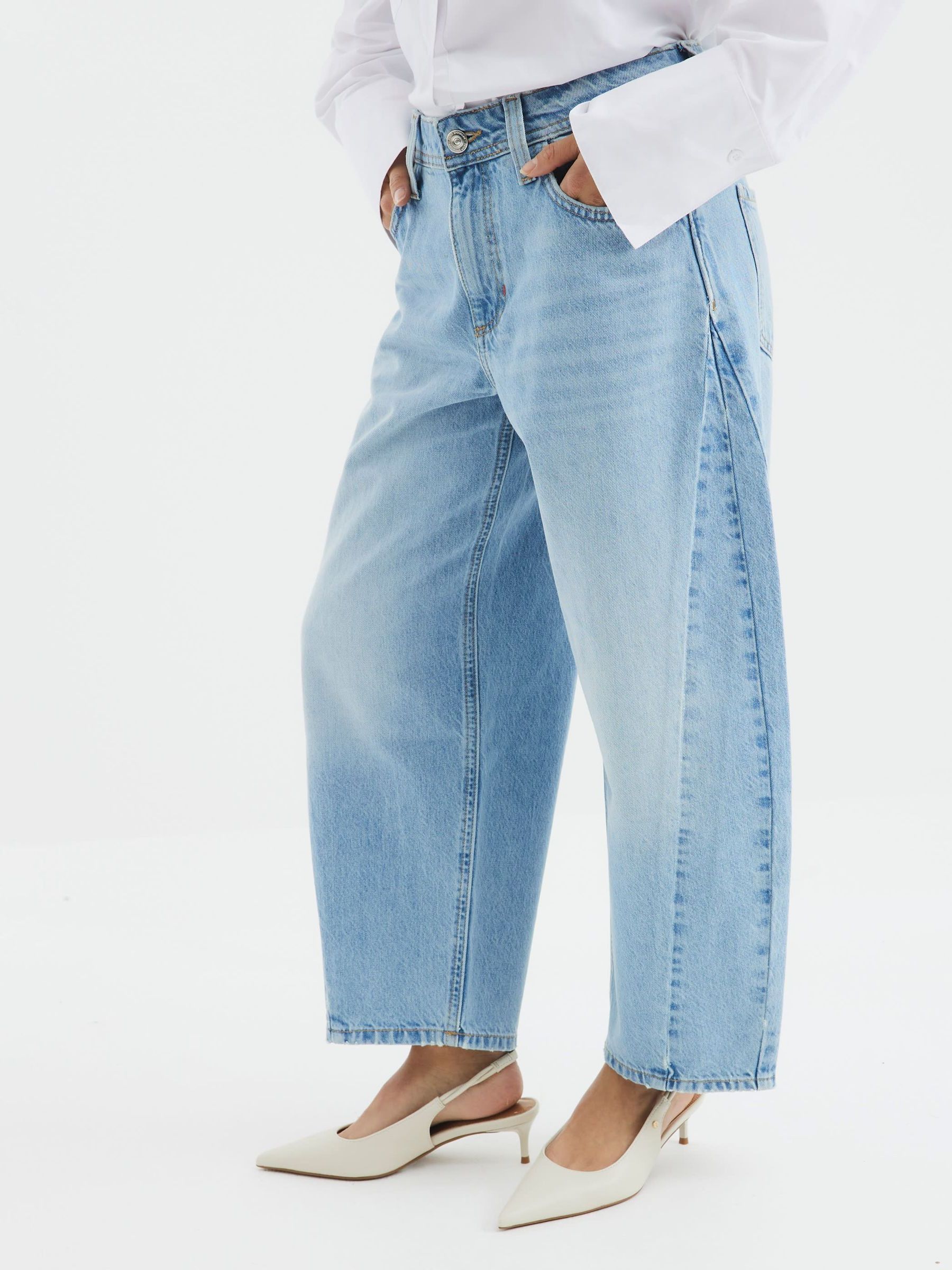 Blauw - River Island Seamed Barrel Jeans