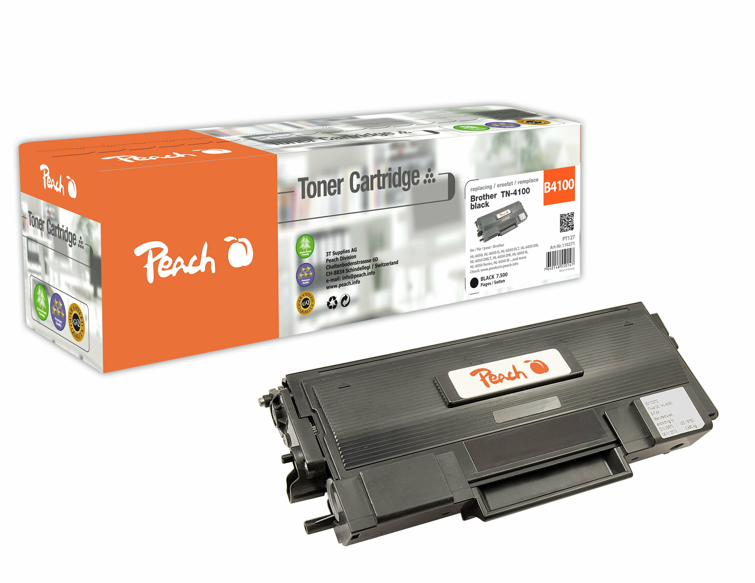 Peach B4100Toner bk ersetzt Brother TN-4100 für z.B. Brother HL -6050, Brother HL -6050 D, Brother HL -6050 DLT, Brother HL -6050 DN (wiederaufbereitet)