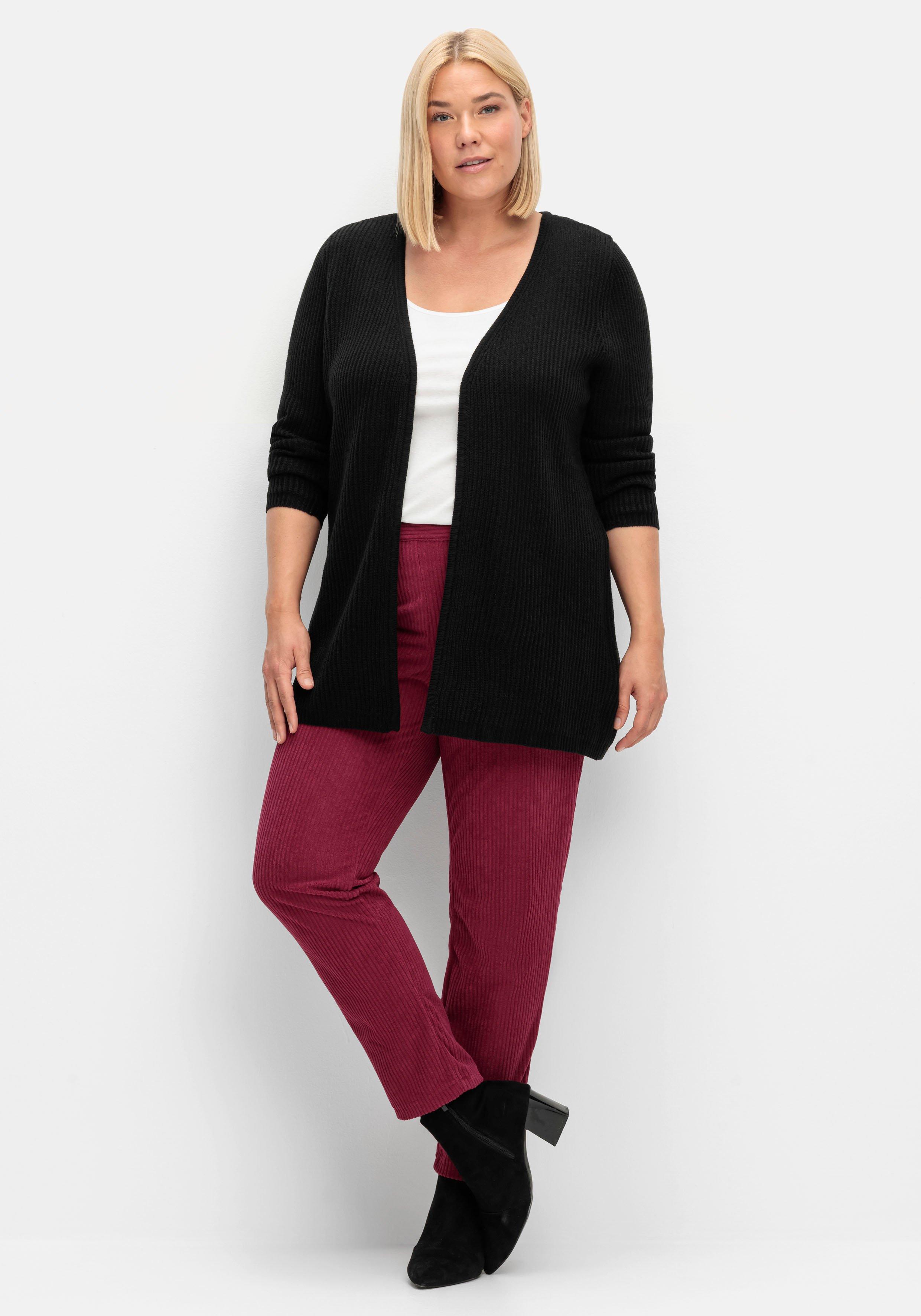 Longstrickjacke in verschlussloser Form, in Rippstrick
