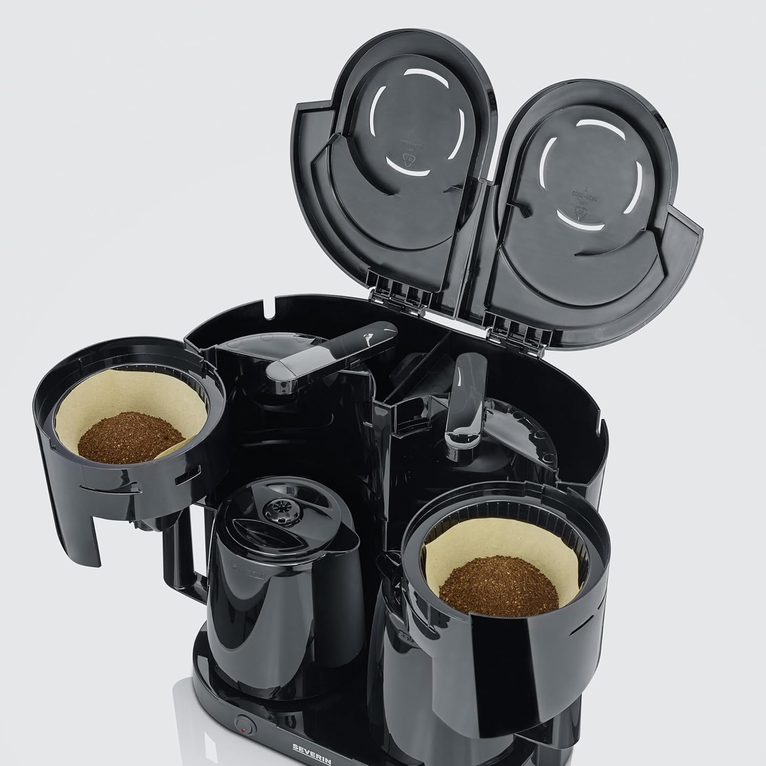 Severin Duo-Filterkaffeemaschine mit Thermokanne, Kaffeemaschine für bis zu 16 Tassen, ansprechende Filtermaschine mit 2 Isolierkannen, schwarz, KA 9315