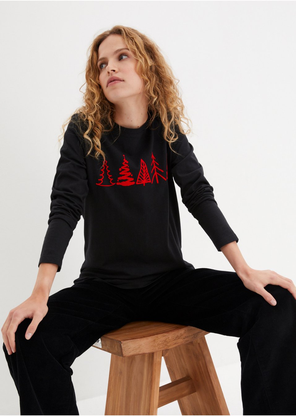 T-shirt coton à manches longues avec motif Noël