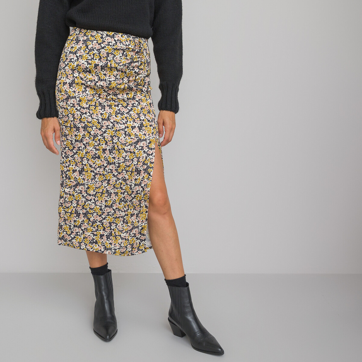 COLEÇÕES LA REDOUTE<br>Saia reta e longa em cetim com estampa floral