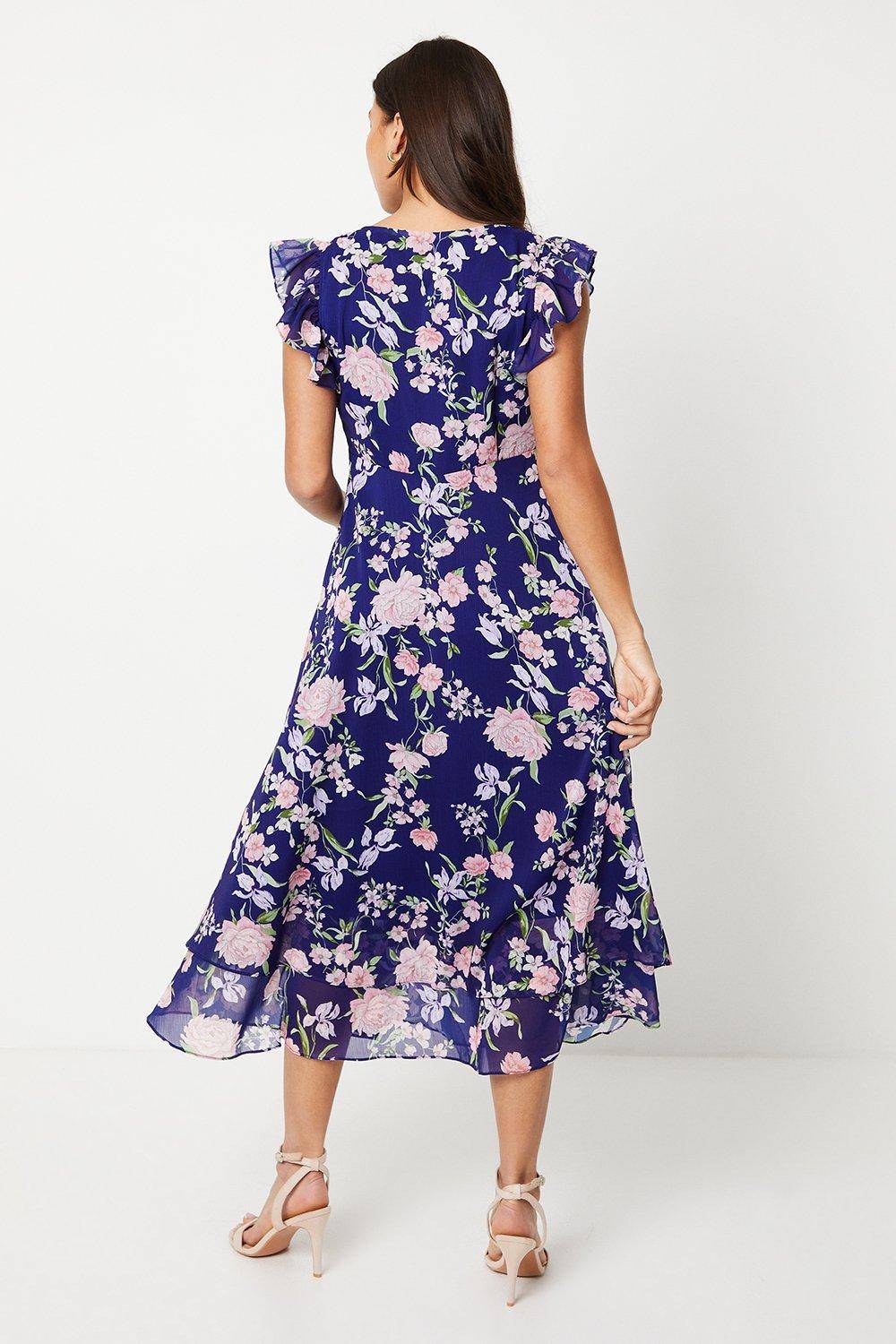 Oasis Robe Midi Petite à Épaules Volantées