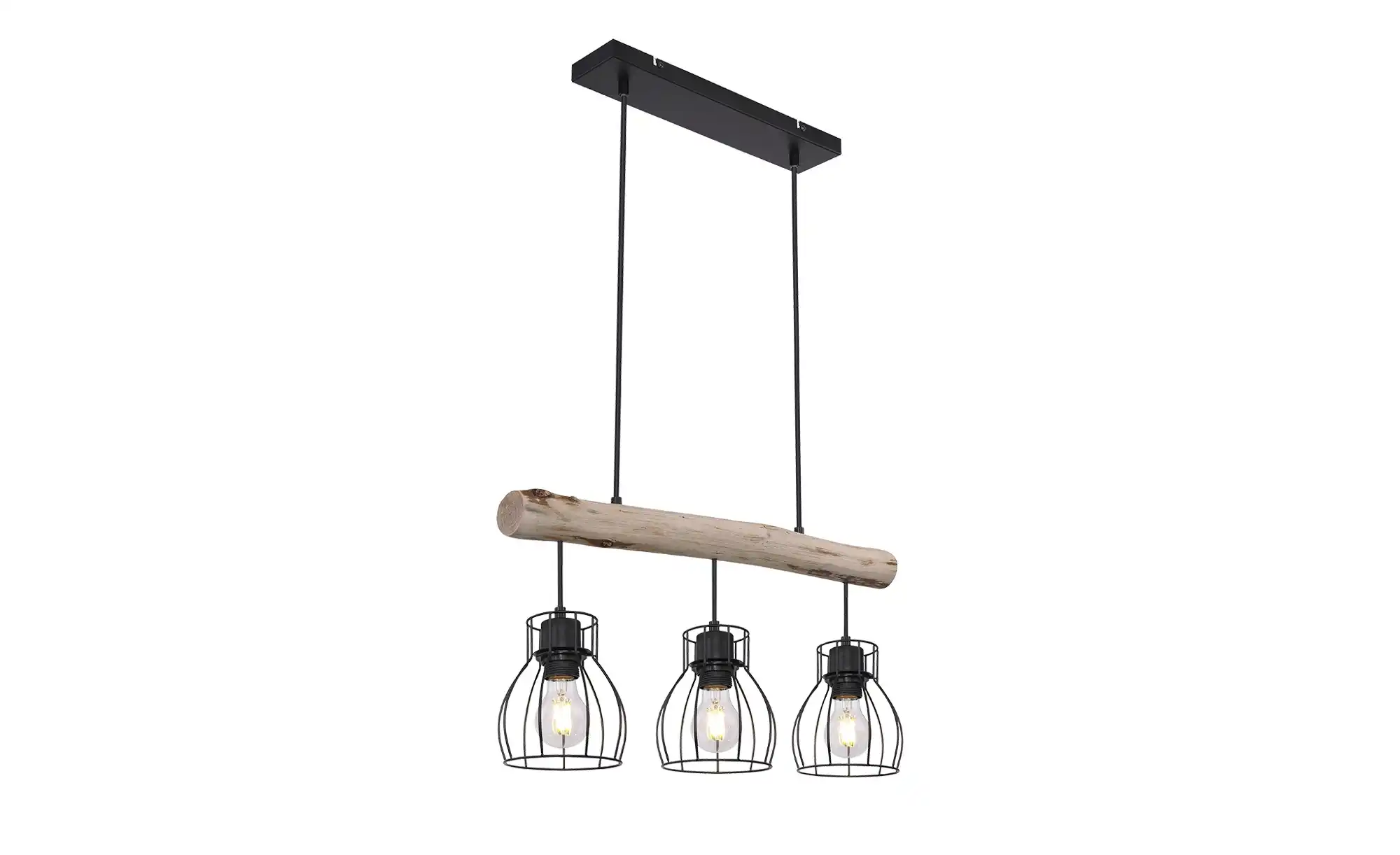 Pendelleuchte, 3-flammig, Holz/ Metall Körbe