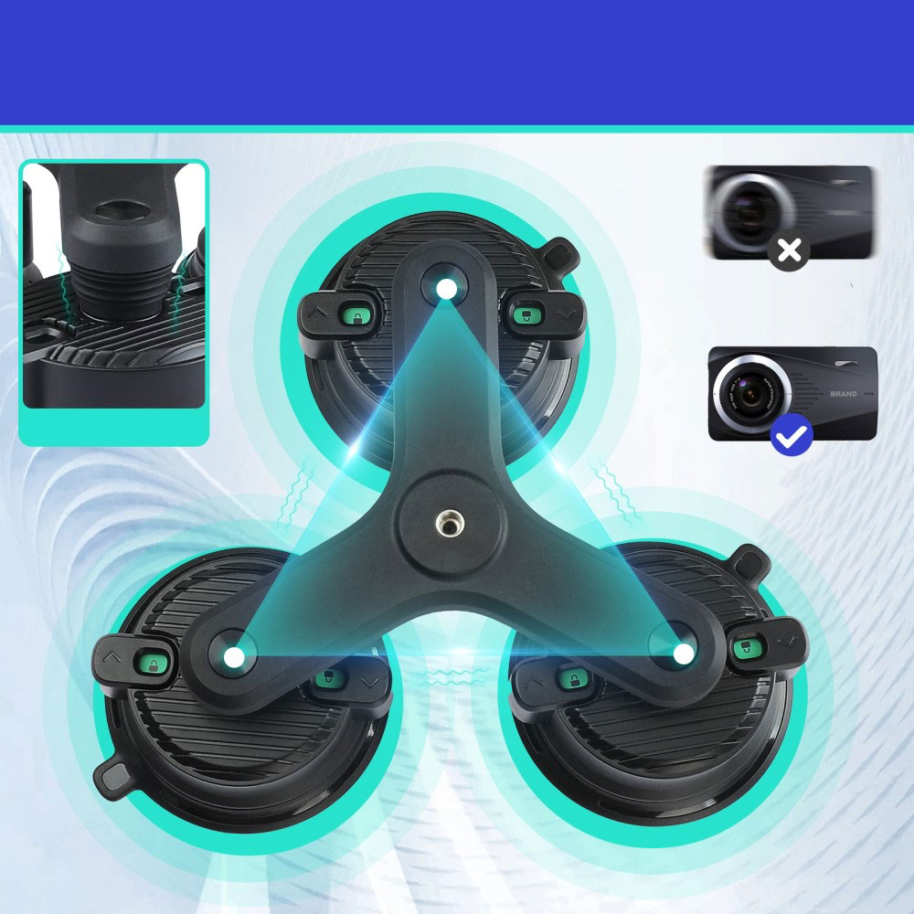 Auto KFZ Kamera Dreifach Saugnapfhalterung   Stativ Adapter für Smartphone / DSLR Kamera / GoPro / Insta360 mit 1/4