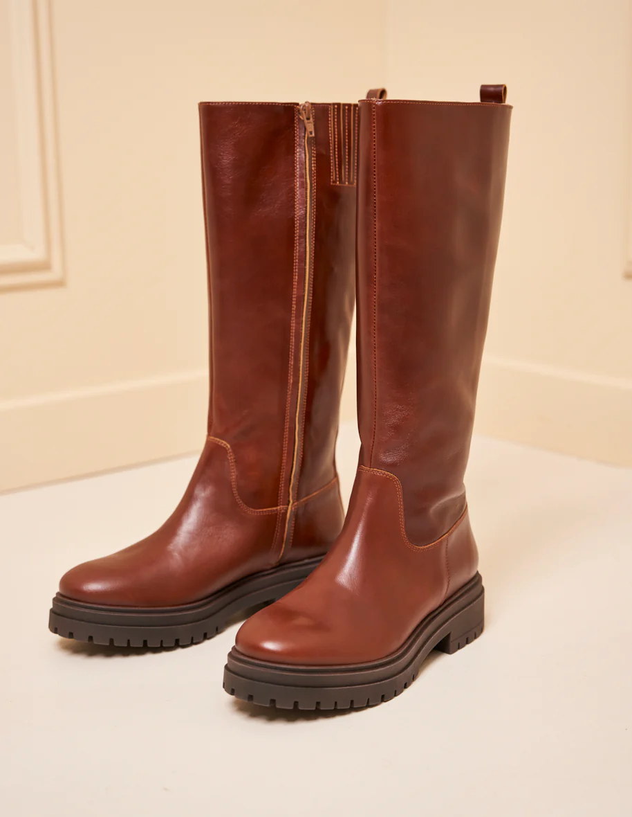 Bottes Maelis - Cuir plissé acajou