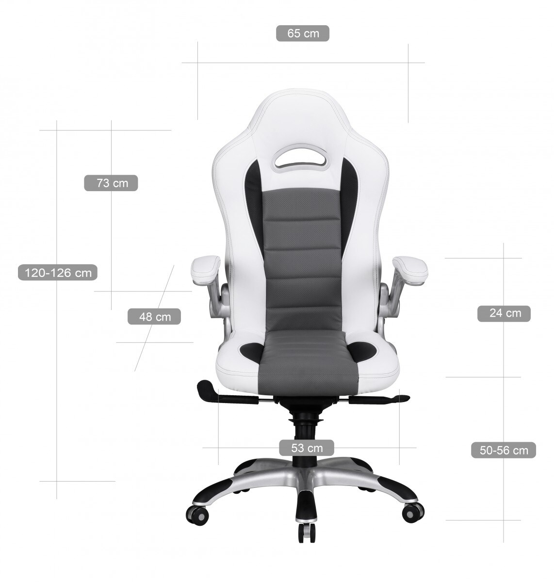 KADIMA DESIGN Chefsessel BISATZIO, ergonomisch, Kopfstütze, klappbare Armlehnen, bis 120 kg, Schwarz/Grau