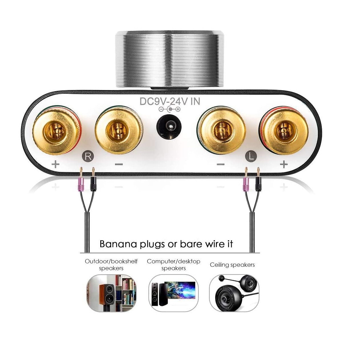 NÖRDIC Bluetooth 5.0 Stereoforsterker Digital Audio Amplifier 2x50W AUX / USB / BT Silver