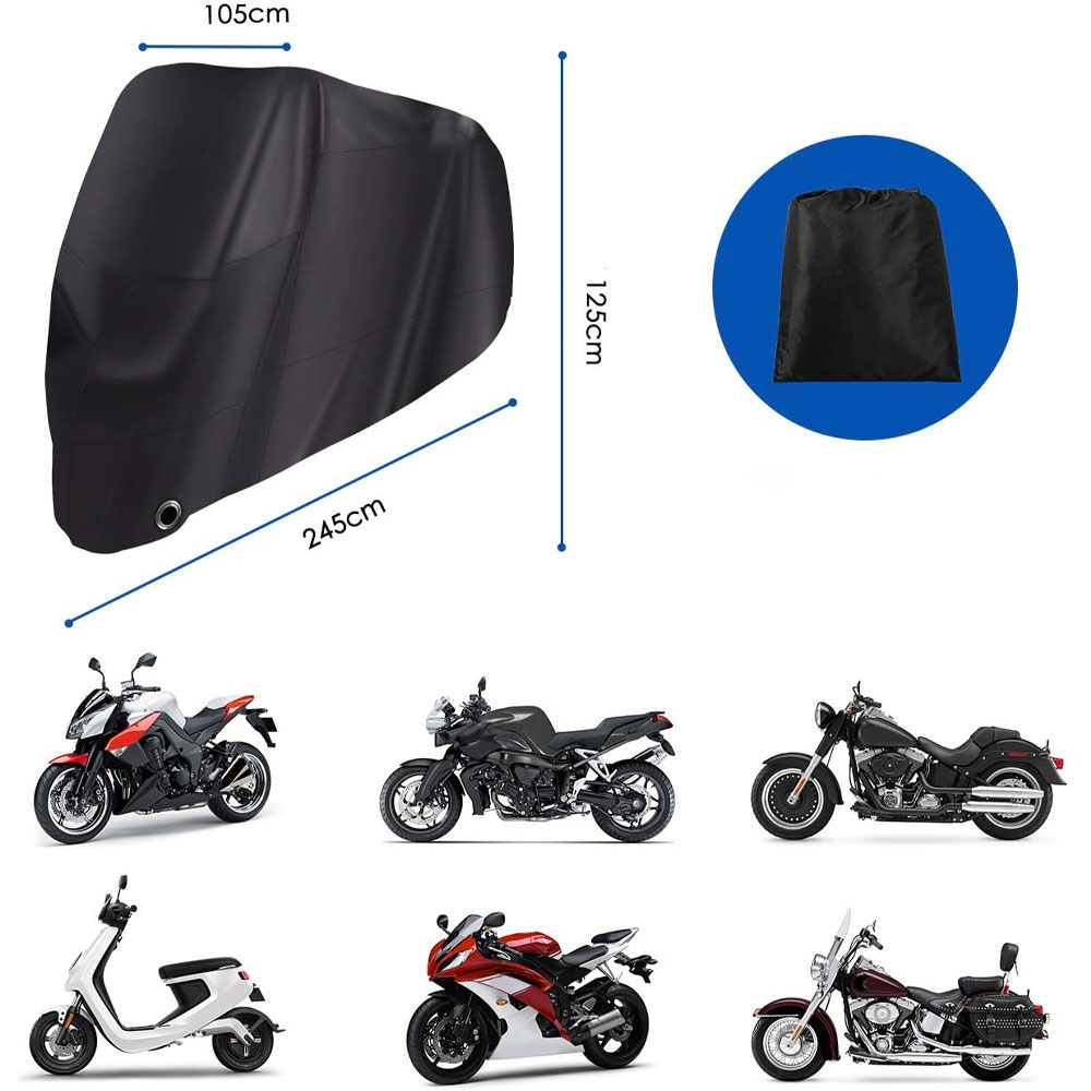 (245x105x125cm) Motorrad Abdeckung Abdeckplane Regenschutz Winterfest - Schwarz