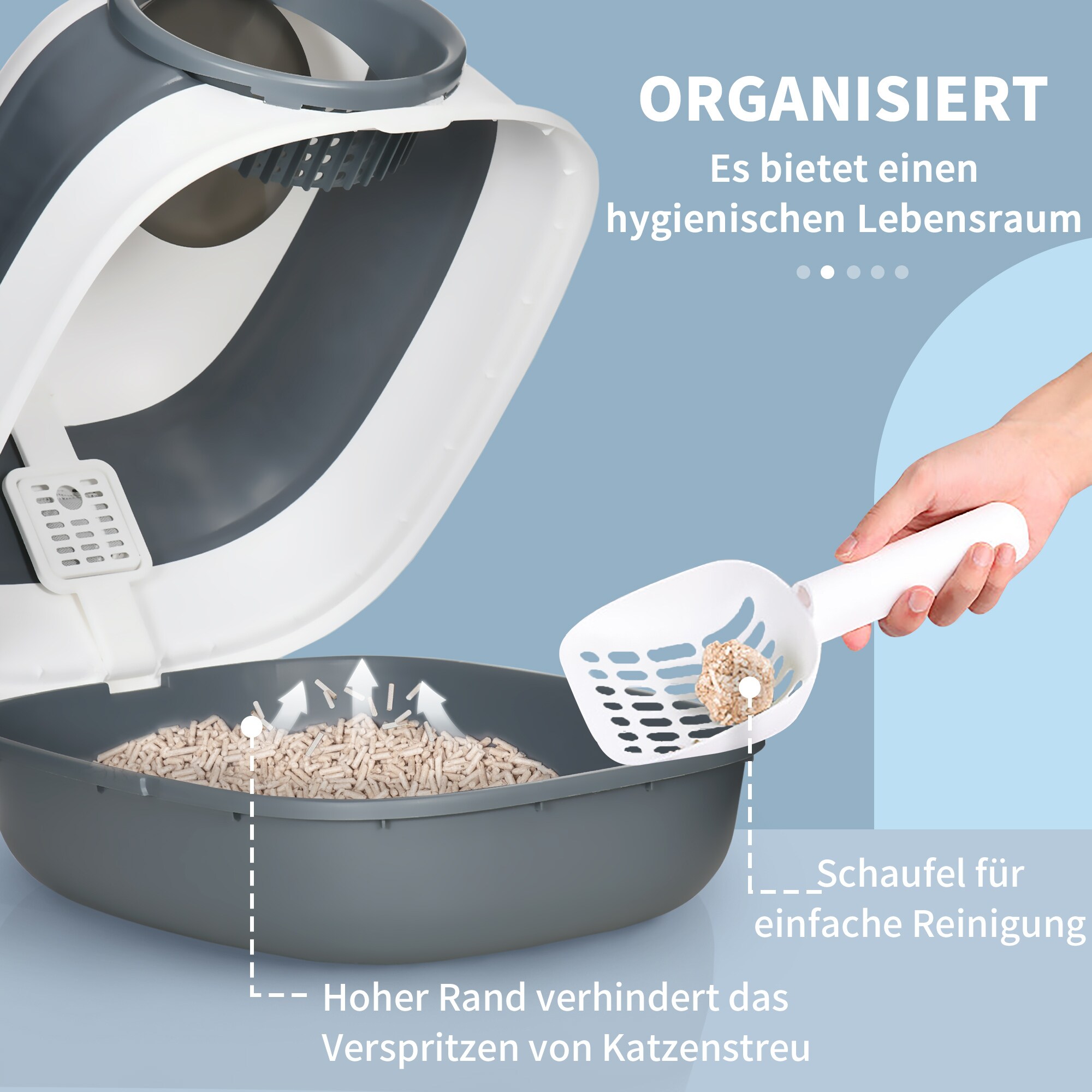PawHut Katzenklo mit Schaufel weiß, grau 52L x 41B x 38H cm