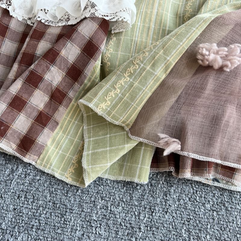 Moanum - Mini A-lijn jurk met spaghettibandjes en patchwork