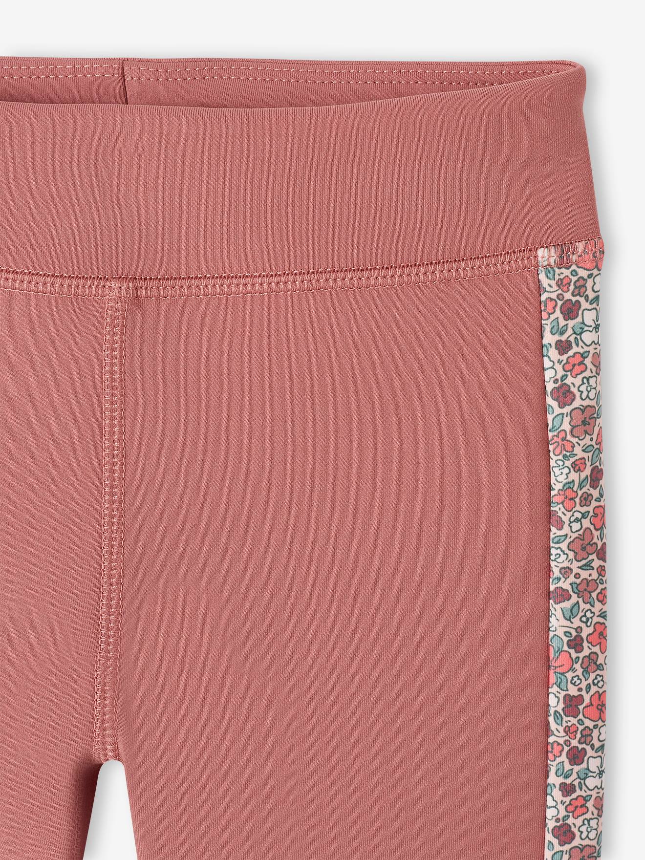 Leggings esportivas femininas em tecido técnico com listras laterais, rosa antigo.