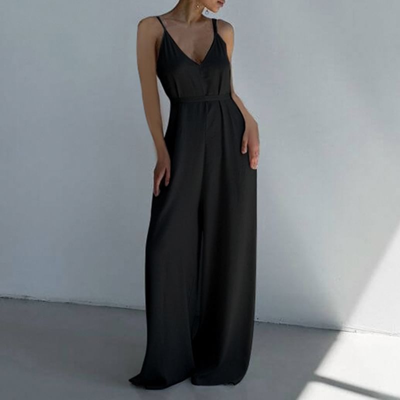 Honet - Spaghettibandjes V-hals Effen Jumpsuit