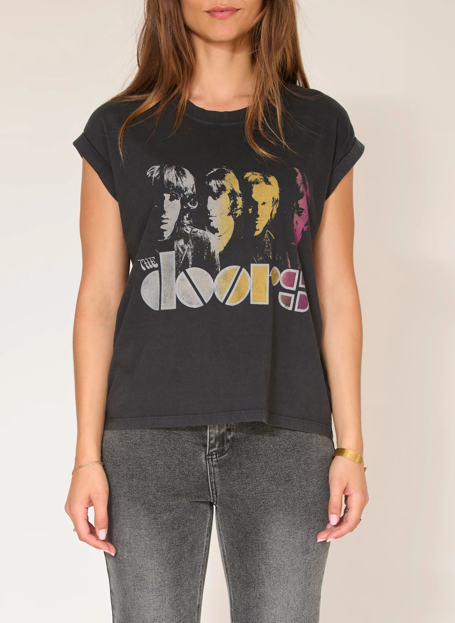 TEGAN DOORS - Tee-shirt col rond sérigraphié en coton | Noir