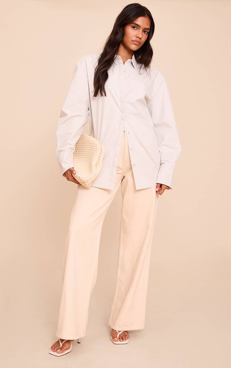 Gris Clair Chemise En Coton À Poignets Surdimensionnés