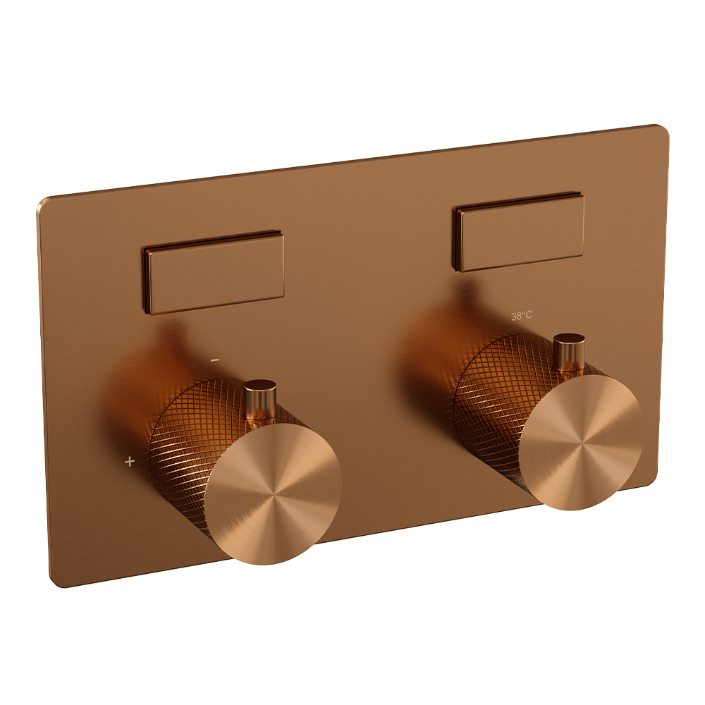 Brauer Copper Carving thermostatische inbouw badkraan met badvulcombinatie en staafhanddouche set 3 koper geborsteld PVD
