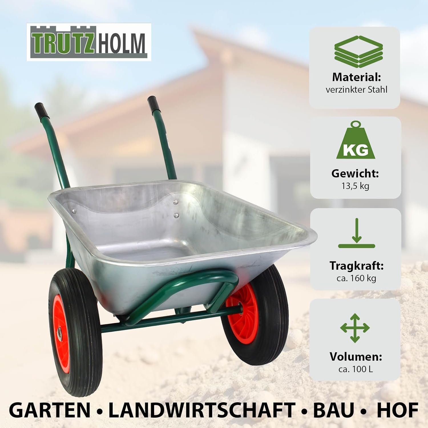 2-Rad Schubkarre Gartenschubkarre Schiebkarre Gartenkarre 100l 160kg (Metall | Kunststoff/Luftrad | PU-Rad) (Kunststoff | Luftrad) (Metallwanne + PU Räder) Nach Auswahl