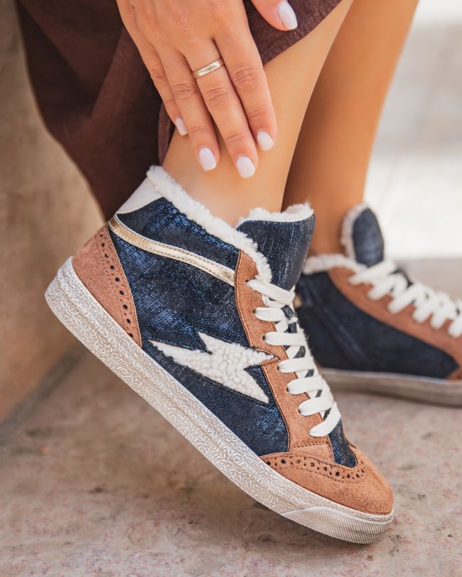 Basket femme montante bleue à paillettes - Cléo