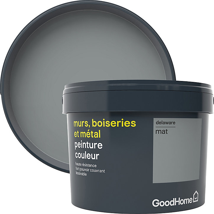 Peinture résistante murs, boiseries et métal GoodHome gris Delaware mat 2,5L