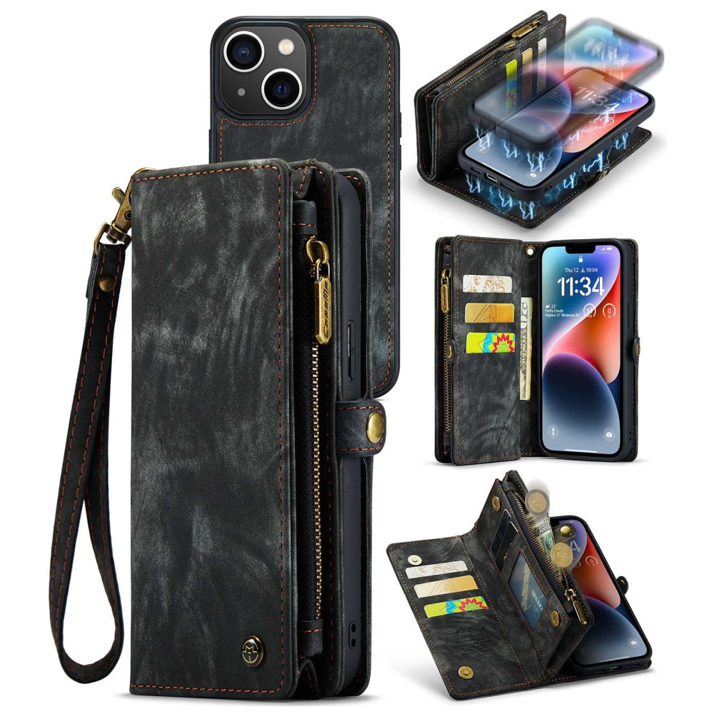 iPhone 14 2in1 Leder Tasche   Magnet Hardcase Karten Etui - Schwarz