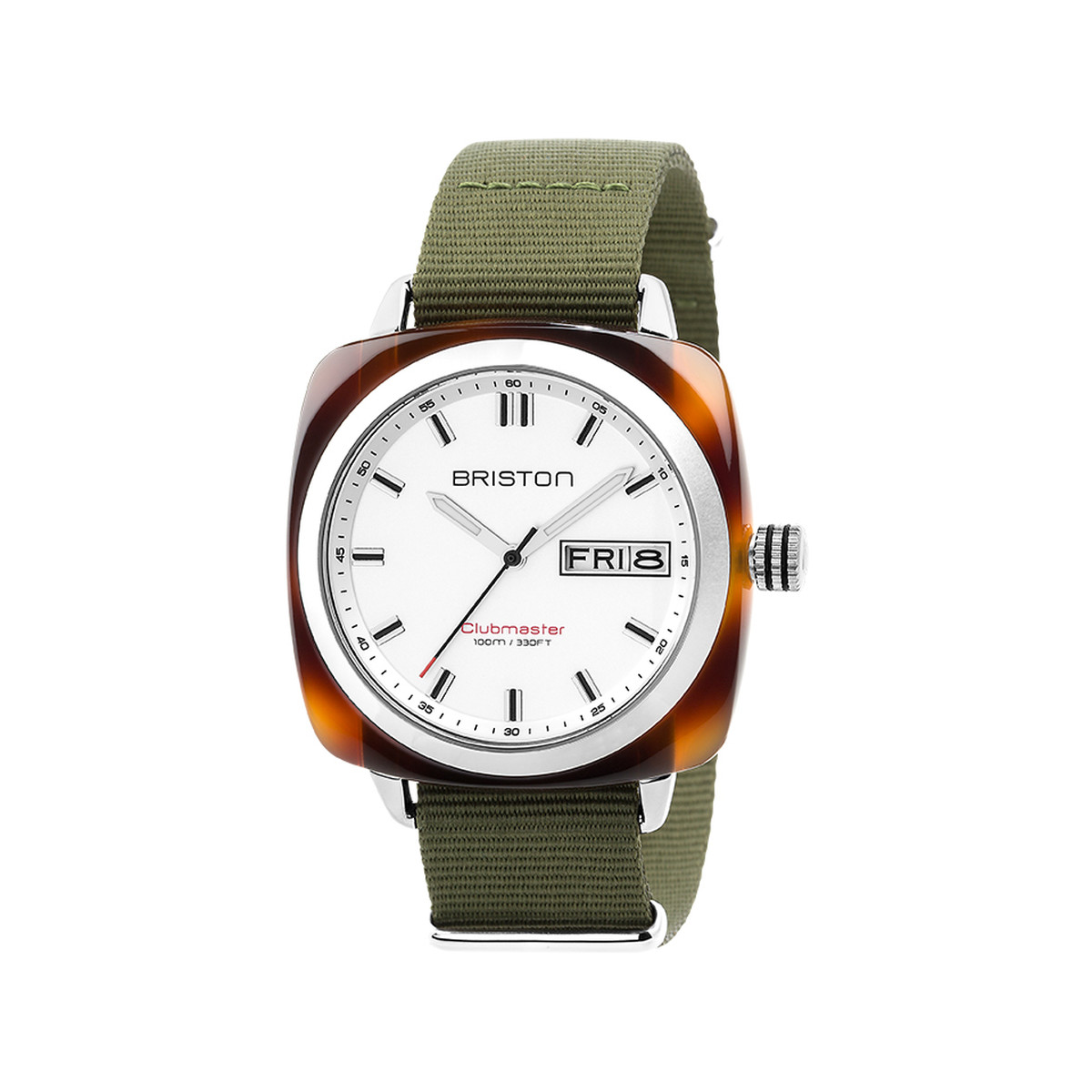 Montre BRISTON clubmaster sport hms homme bracelet tissu vert kaki