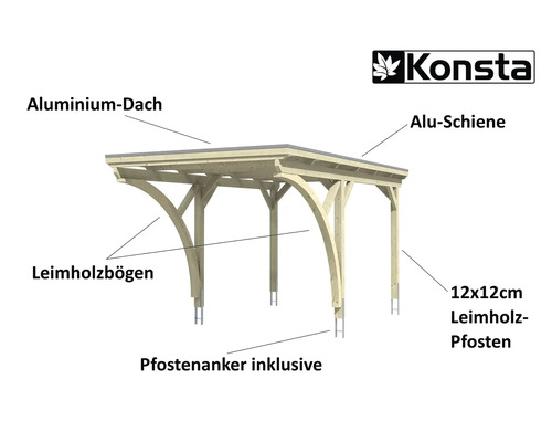 Enkele carport Konsta aluminium dakpanelen inclusief 2 inrijbogen en H-ankers 304x500 cm naturel