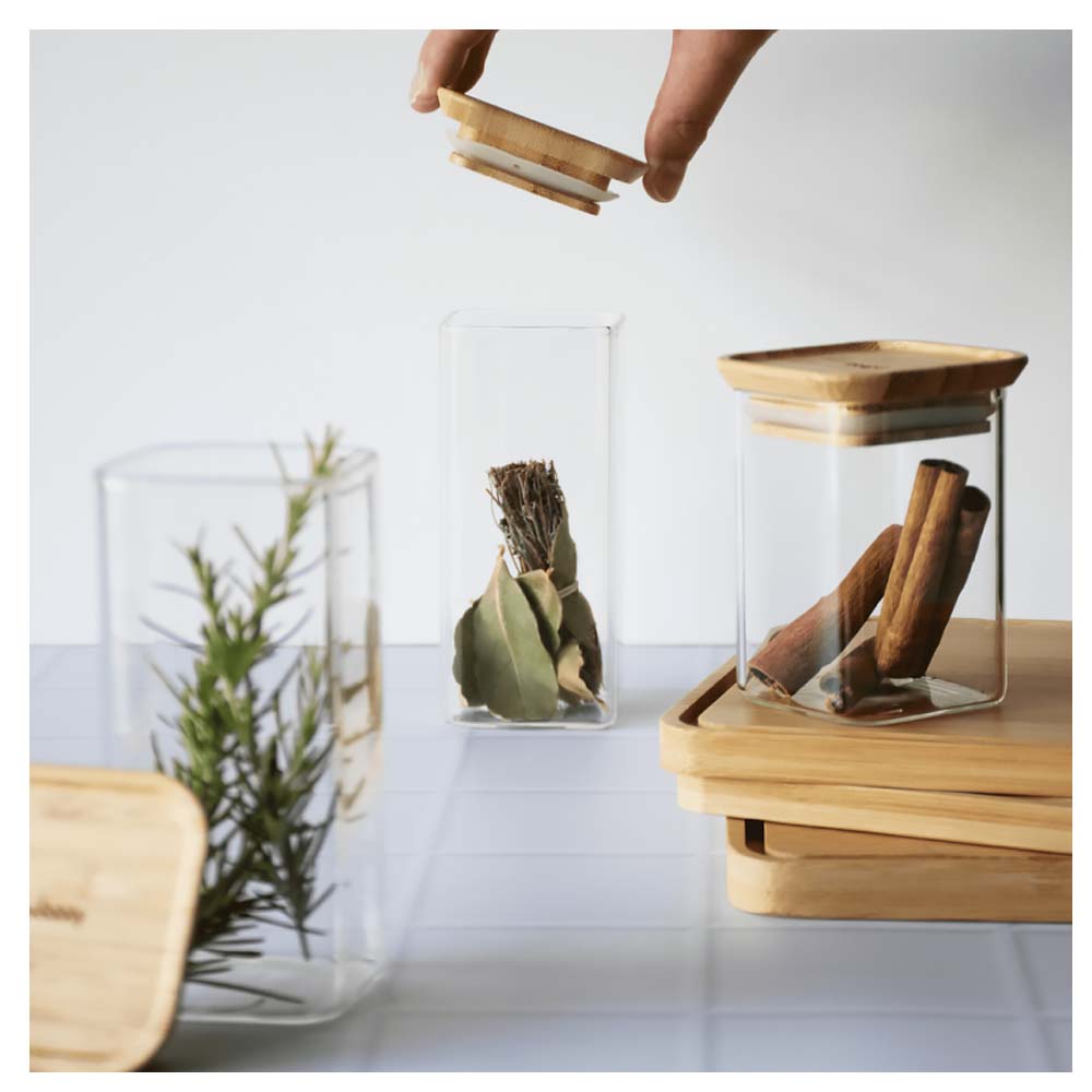 Lot de 2 Boîtes à épices Verre et Bambou Pebbly