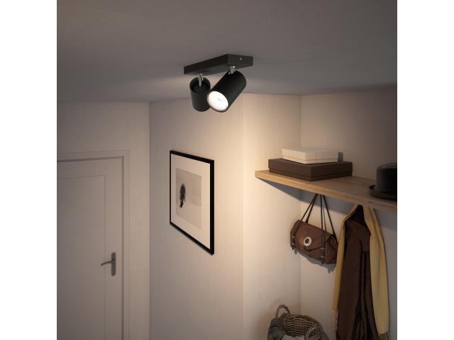 Philips Aufbauspot Kosipo, 2 x GU10, 5.5 W, Schwarz MyLiving Aufbauleuchte mit beweglichem Leuchtenkopf