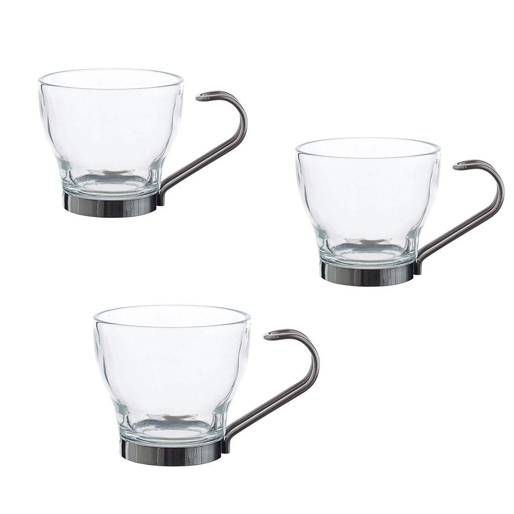 Lot de 3 tasses à café verre et anse inox 10cl