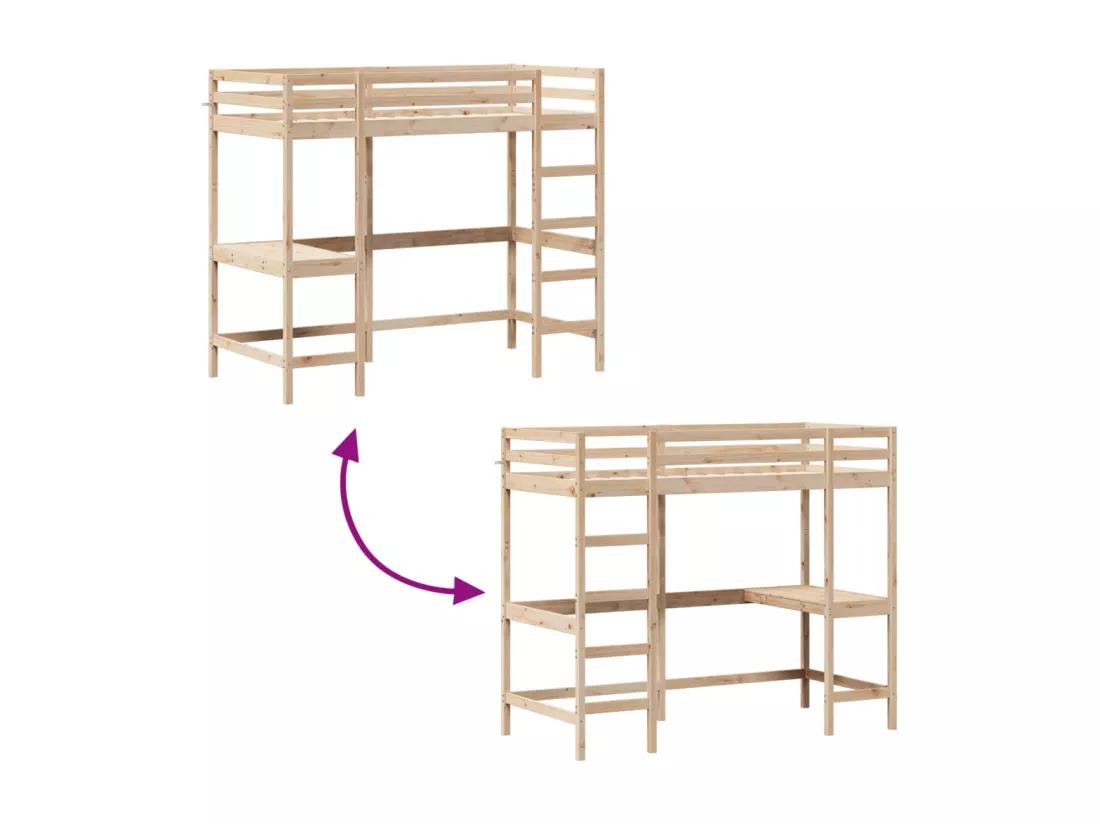 Lit superposé avec bureau 90x200 cm bois de pin massif
