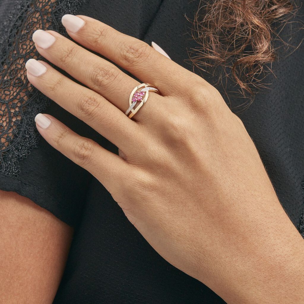 Bague Hoela Or Jaune Diamant Et Rubis